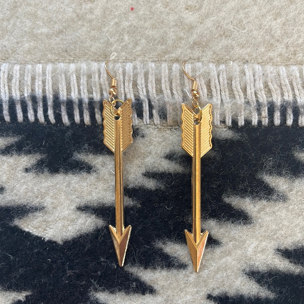 Gold Tone Arrow Charm Earrings